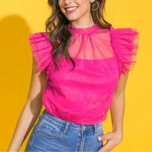 NWT Hot Pink Tulle Top